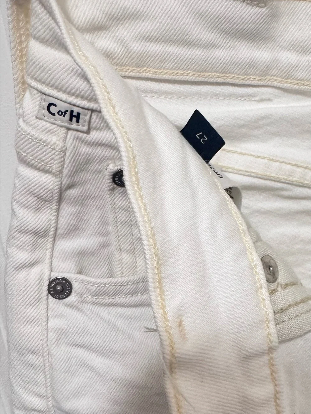 Citizens of Humanity Charlotte Crop Jeans White Raw Hem Size 27